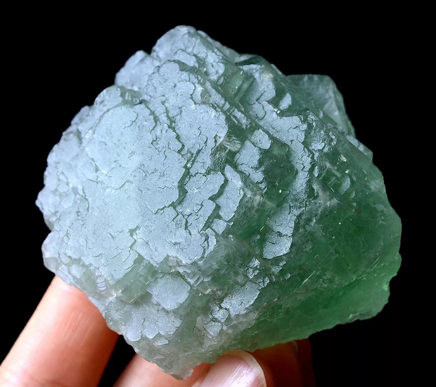 China /Newly DISCOVERED RARE GREEN CUBE FLUORITE CRYSTAL MINERAL SPECIMEN 308g