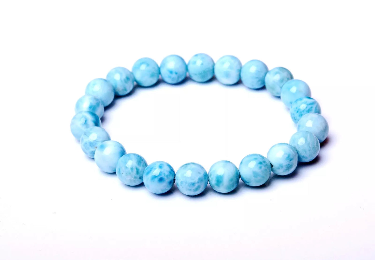 8.1mm BEAUTIFUL ATURAL BLUE LARIMAR GEM GRADE WATER PATTERN BEADS BRACELET