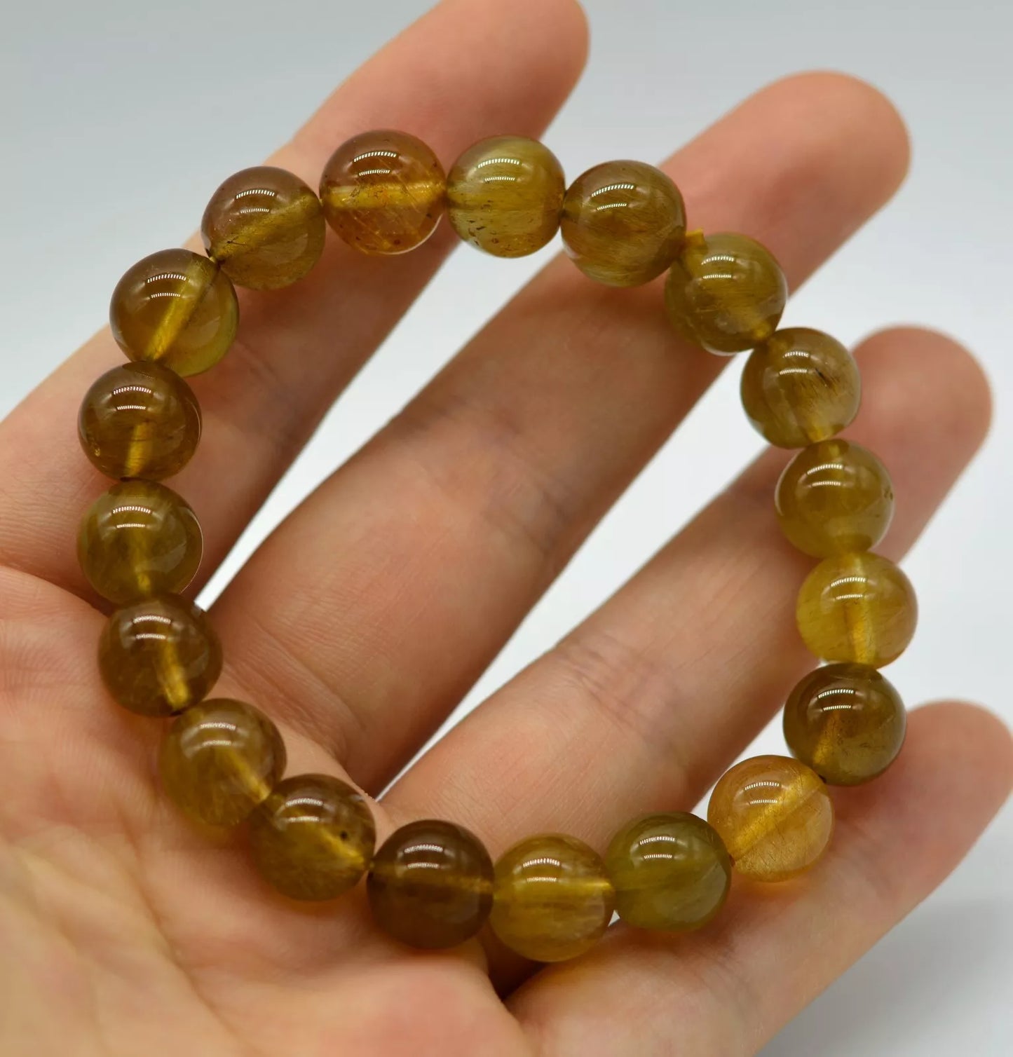 Natural Yellow Rabbit Gold Hair Rutilated Quartz Crystal Bracelet 26.74g