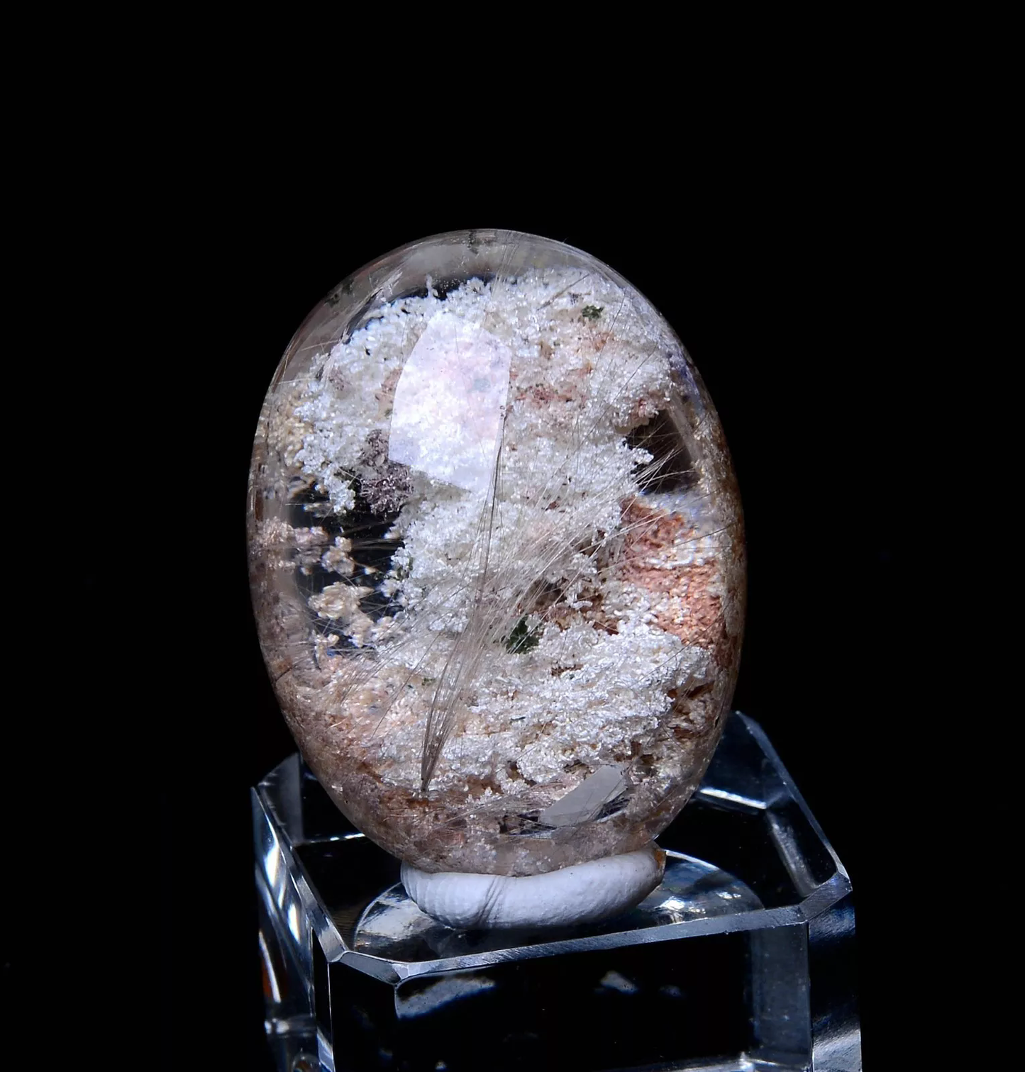 12.75g Natural Rare White Ghost Phantom Gold Rutilated Quartz Crystal Pendant