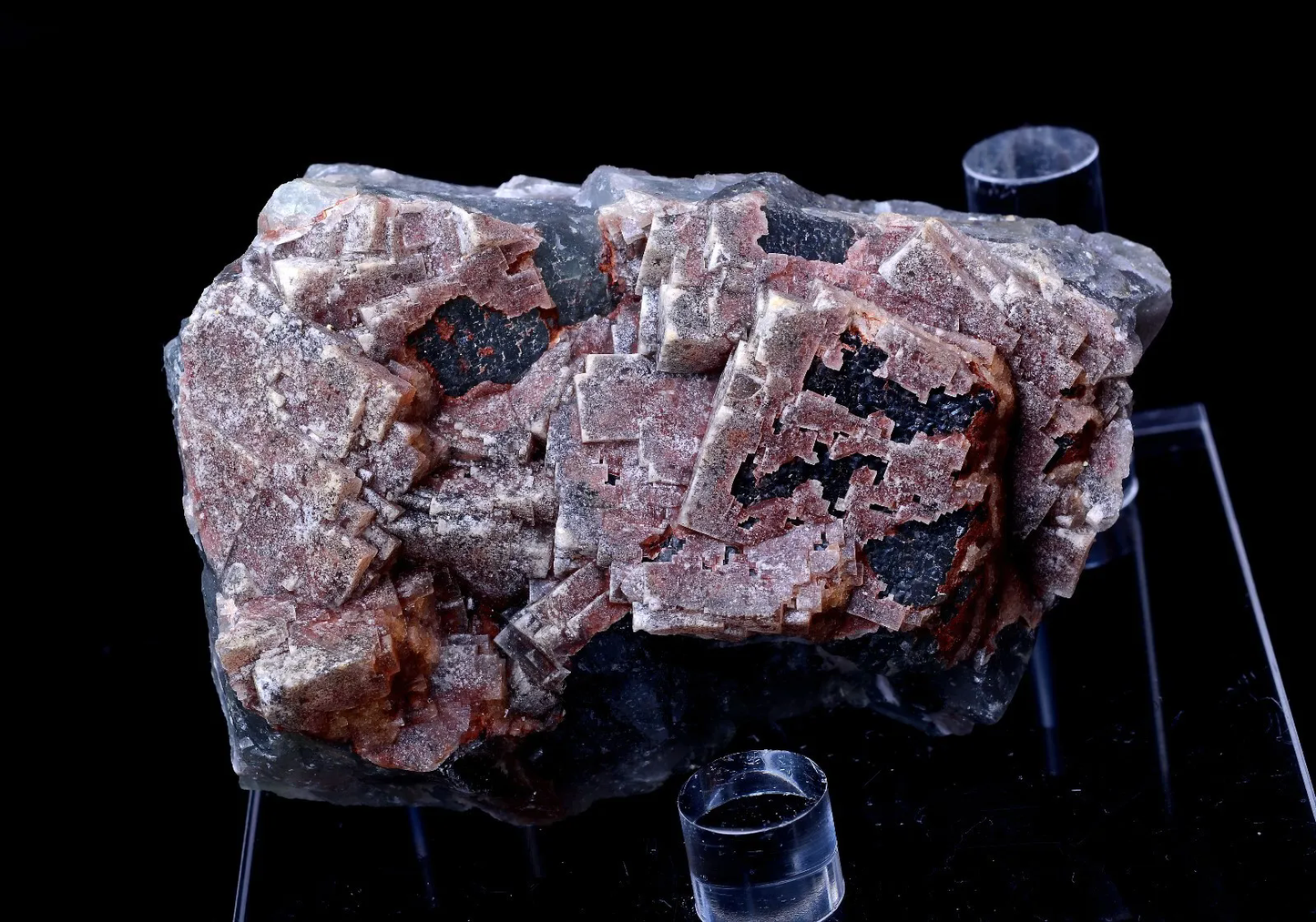 503.g Natural Transparent Red "Phantom" Cube Fluorite Cluster Mineral Specimen