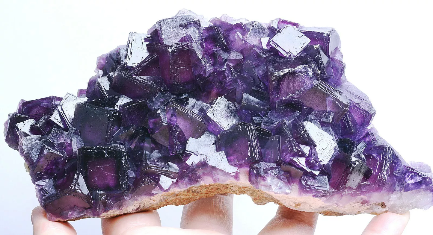 514g NEWLY DISCOVERED RARE PURPLE FLUORITE CRYSTAL CLUSTER MINERAL SAMPLES