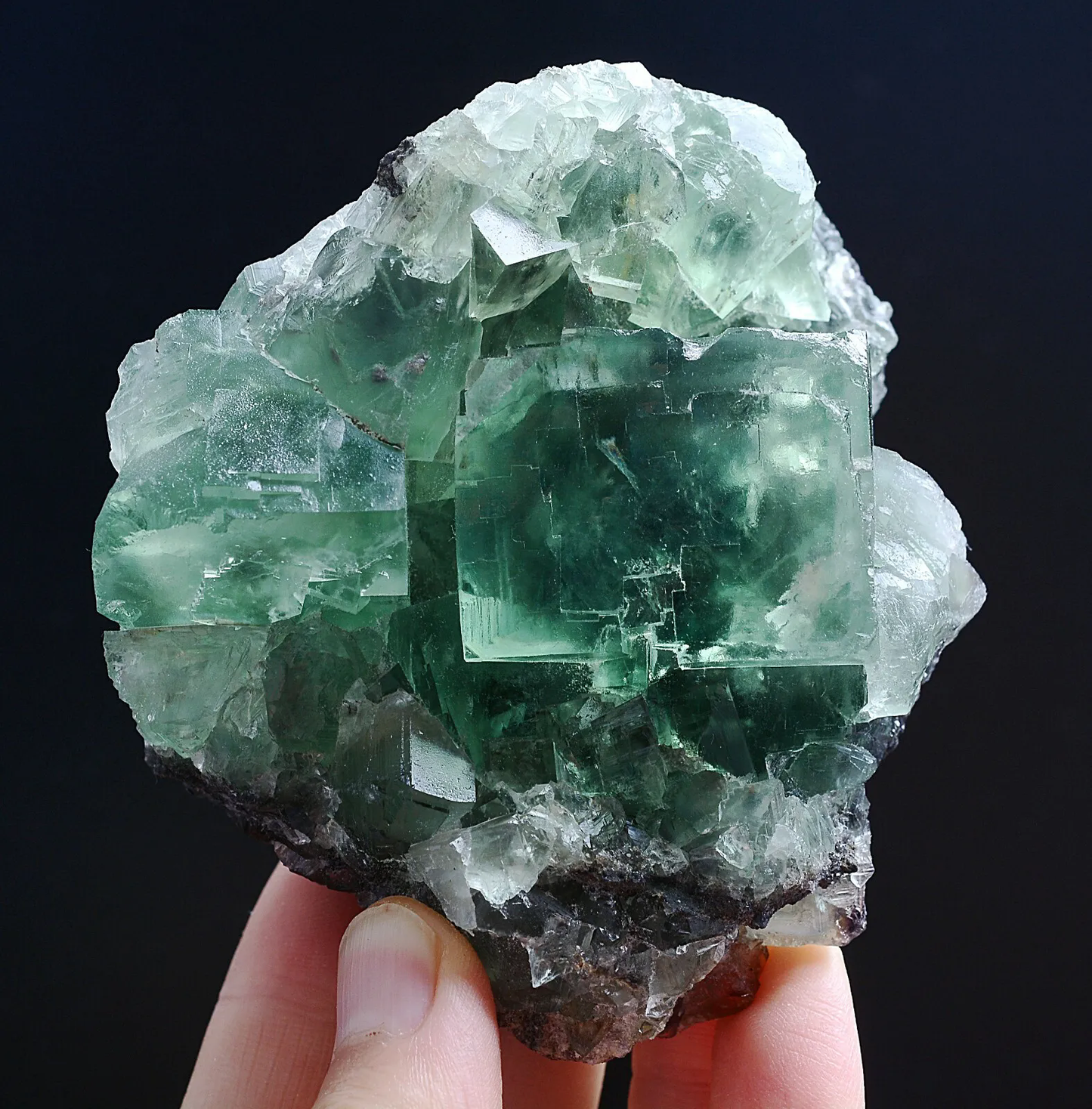 353g NATURAL Transparent Green Cubic FLUORITE Crystal Cluster Mineral Specimen