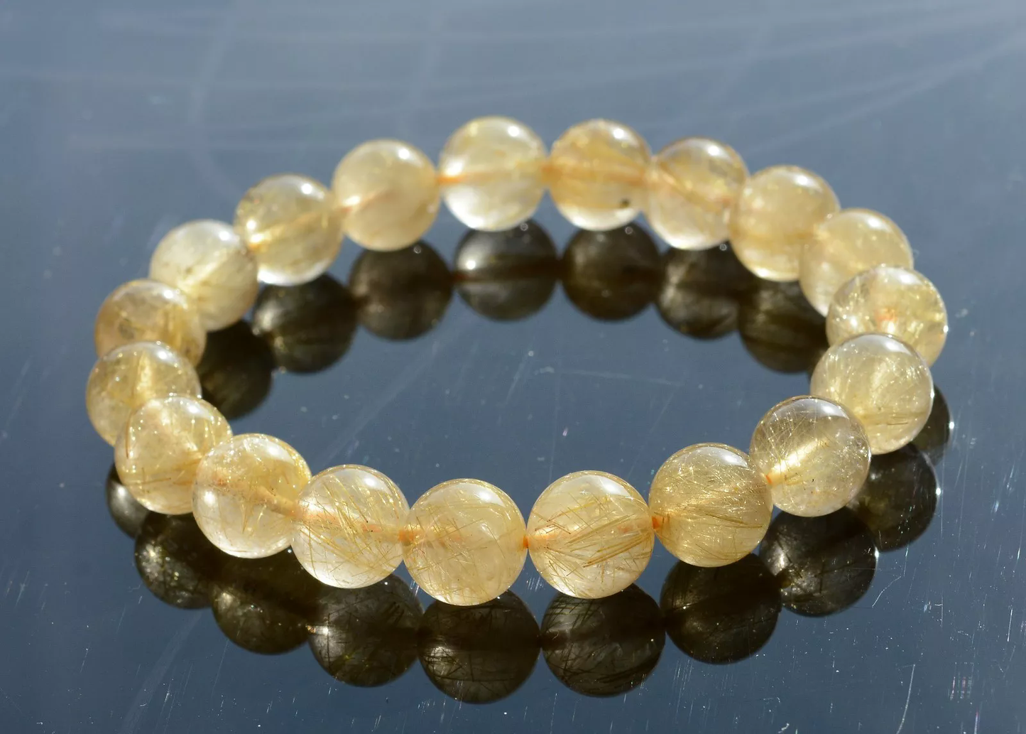 11mmNatural Brazil Gold Hair Rutilated Quartz StretchBeads Wealth Man Bracelet