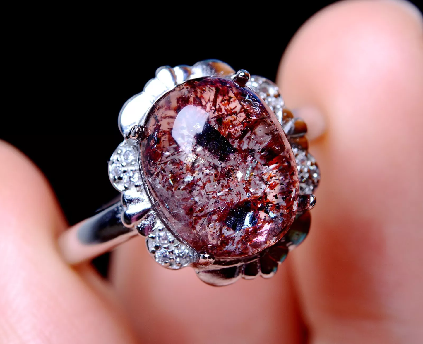 Natural Gem Red Super Seven Quartz Lepidocrocite Women Ring Adjustable 16.95ct