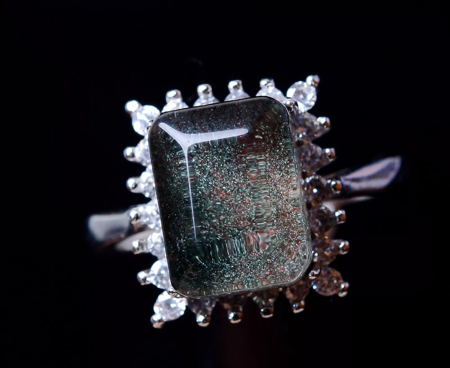 22.46CT Rare Natural Green Ghost Crystal Healing Wealth Adjustable Madam Ring