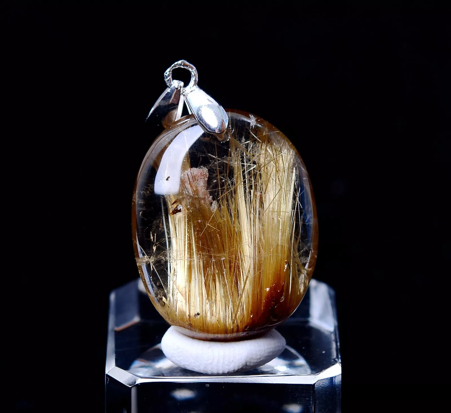 7.45g AA++Natural Clear Quartz Gold Hair Rutilated Crystal Healing Pendant