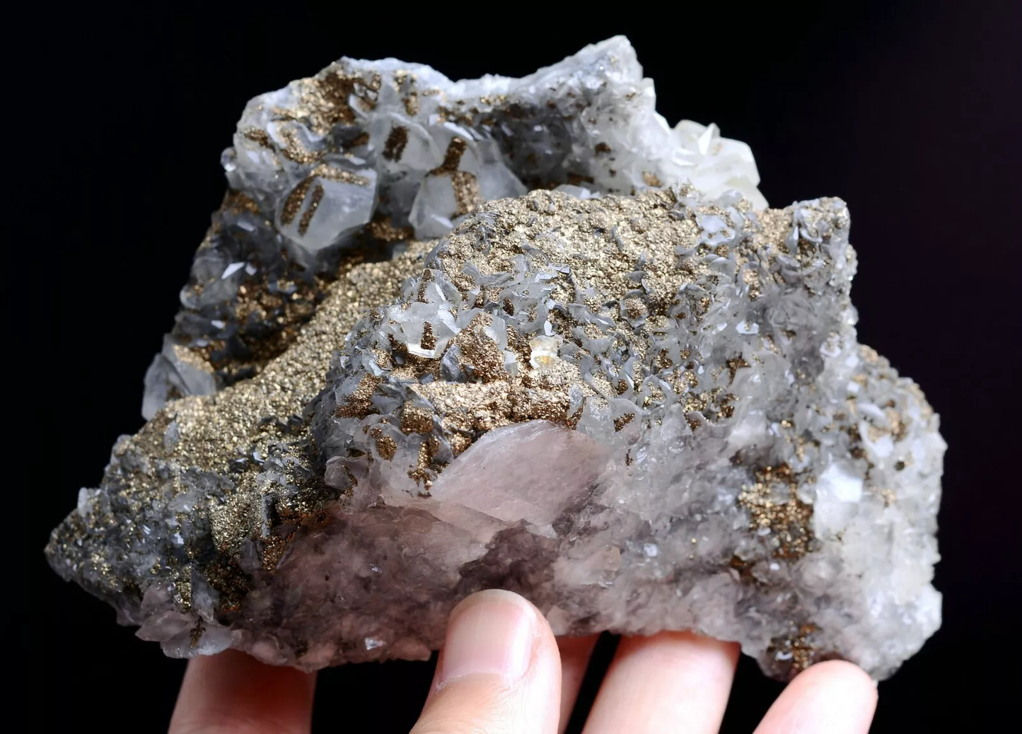 404g Natural Beautiful "Benz" Calcite & Pyrite Mineral Specimen/China