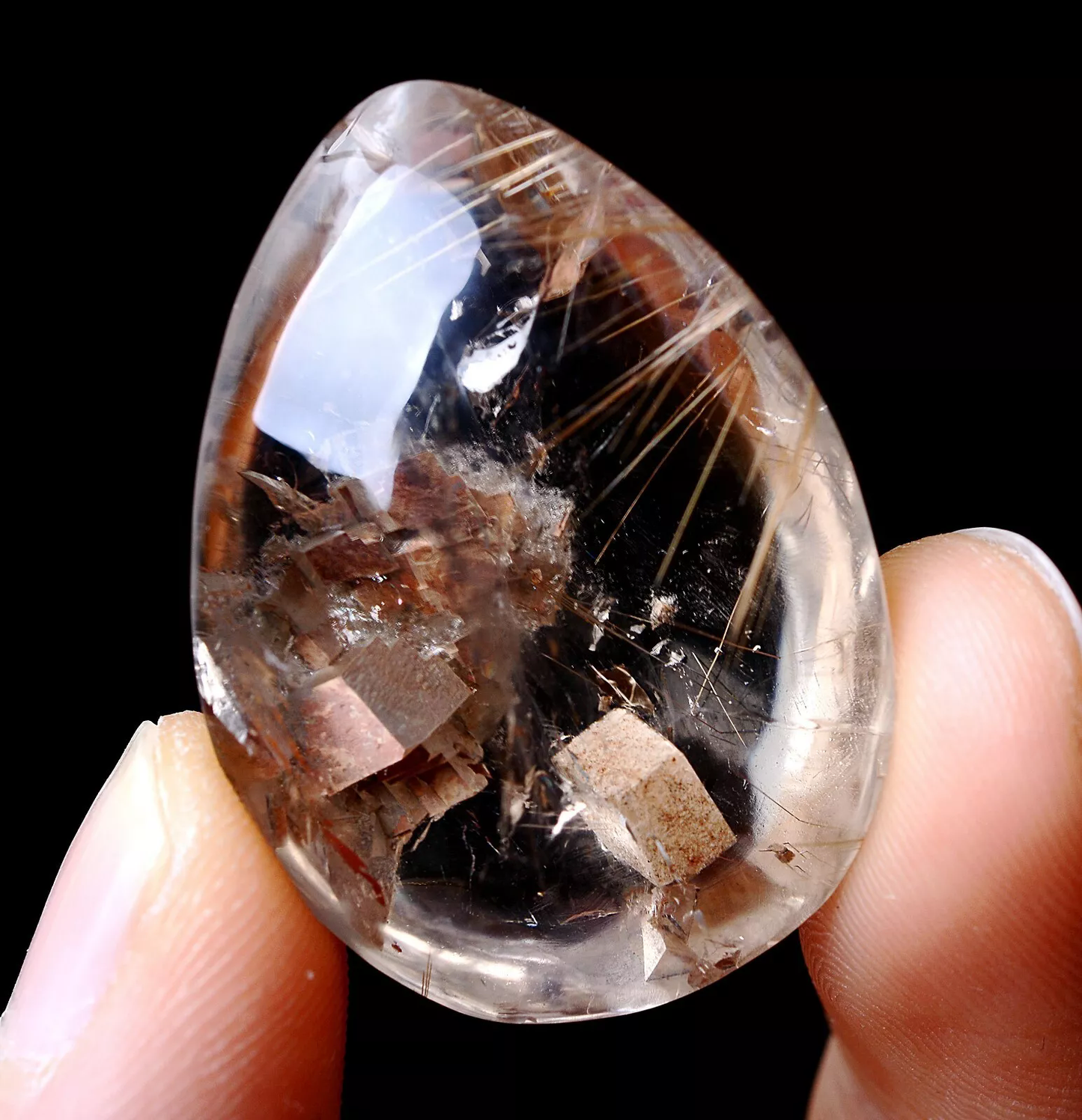 Natural Gold Hair Rutilated Crystal & Calcite Symbiotic Pendant Silver 68.45ct