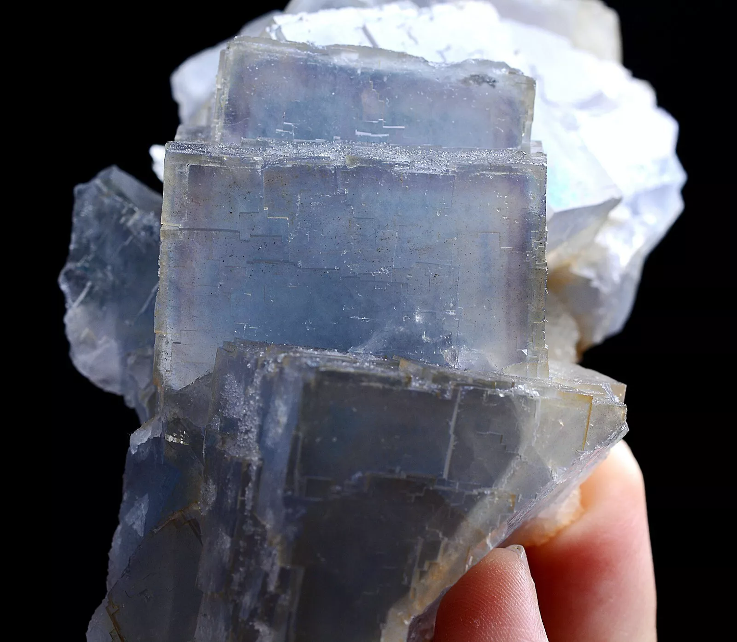 Natural Phantom Window Blue Fluorite CRYSTAL CLUSTER Mineral Specimen 382g