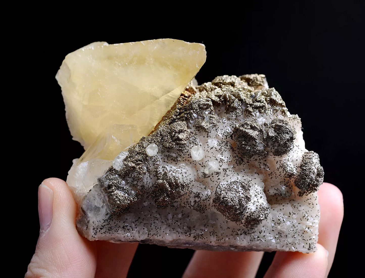 123g Natural Pink Fluorescent Yellow Calcite Pyrite Mineral Specimen/China