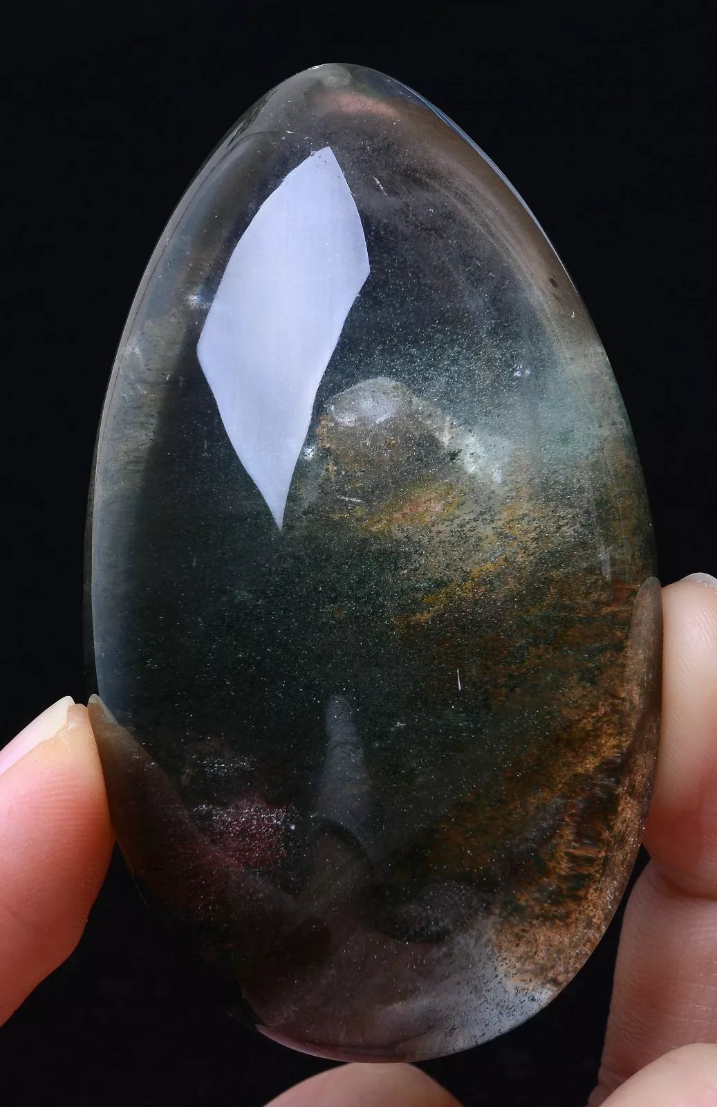 NATURAL GREEN GHOST QUARTZ CRYSTAL "STONE INSIDE STONE" MEN PENDANT 136.75g