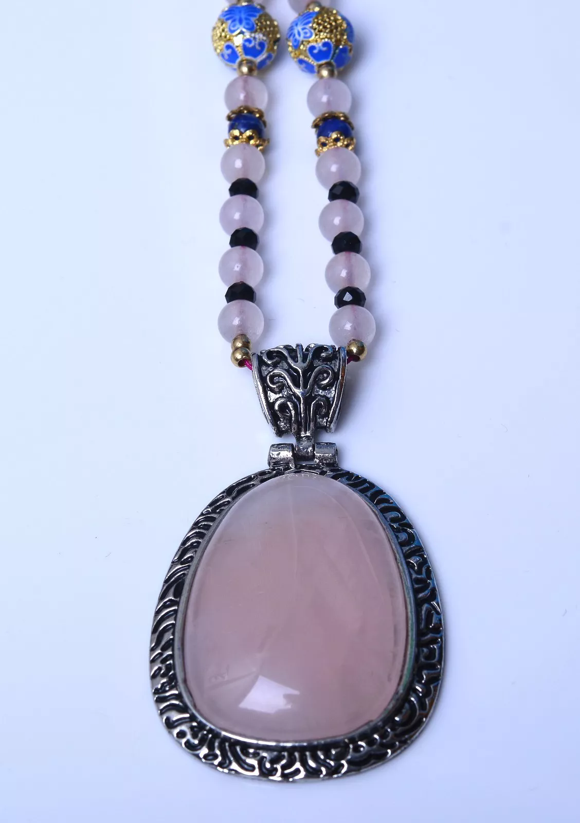 Natural Rose Quartz Round Beads Bracelet Gourd Necklace 61.95g