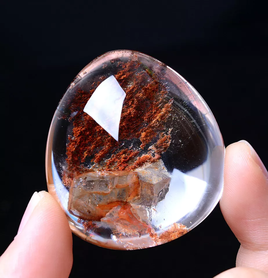 Natural Clear Red Ghost "Stone Inside Stone"Quartz Crystal Pendant 49.61g