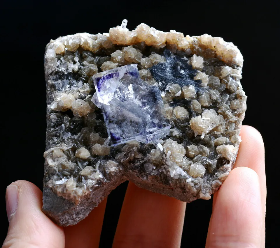 74gNatural Bismuthinite Purple FLUORITE &Dolomite Mineral Specimen/ Yaogangxian