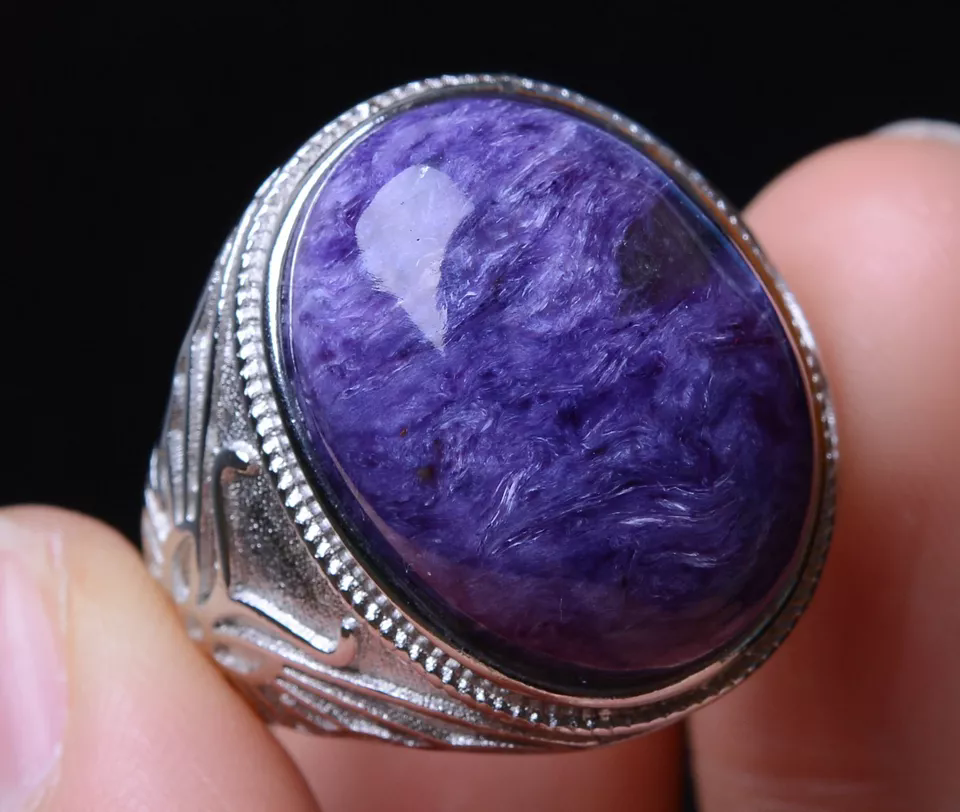 Genuine Natural Purple Charoite Crystal Adjustable Woman Ring 21*17*9mm