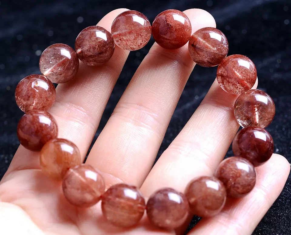 13.5mmNatural Gold Rutilated Quartz Crystal Woman Cure Powerful Beads Bracelet