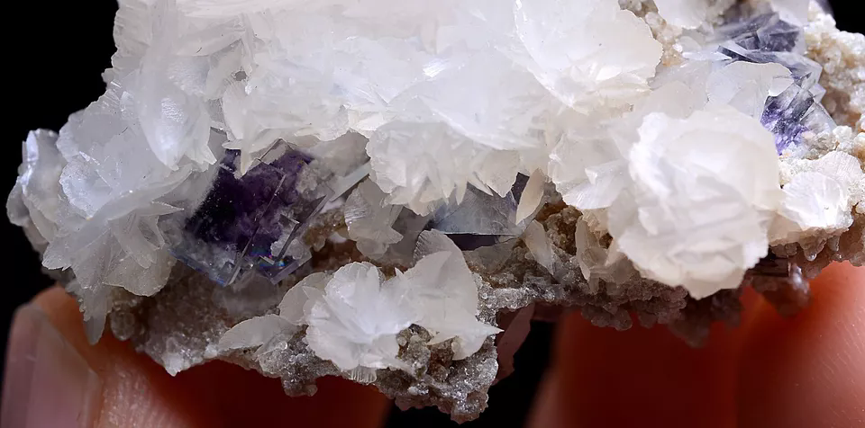 18g NATURAL RARE PURPLE FLUORITE&LADDER-LIKE CALCITE SYMBIOTIC MINERAL SAMPLES