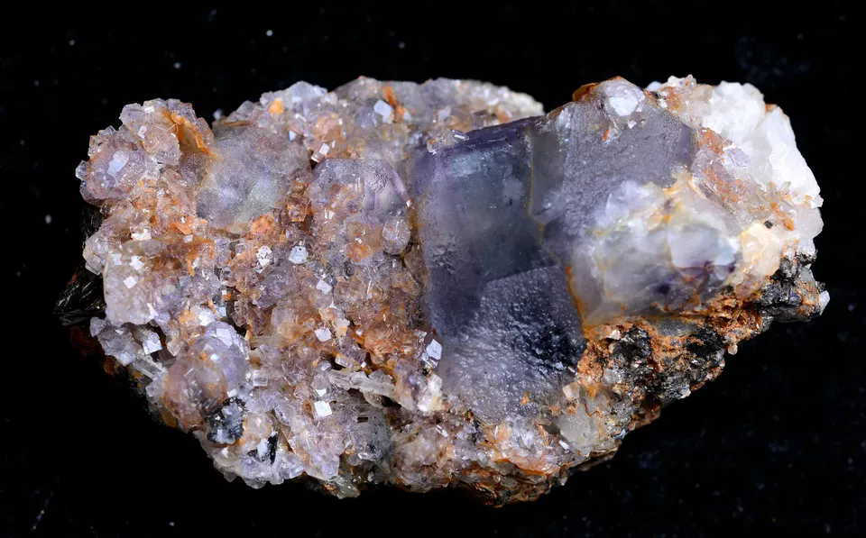 224g Natural Purple Fluorite & Pyrite Crystal Mineral Specimen/Inner Mongolia