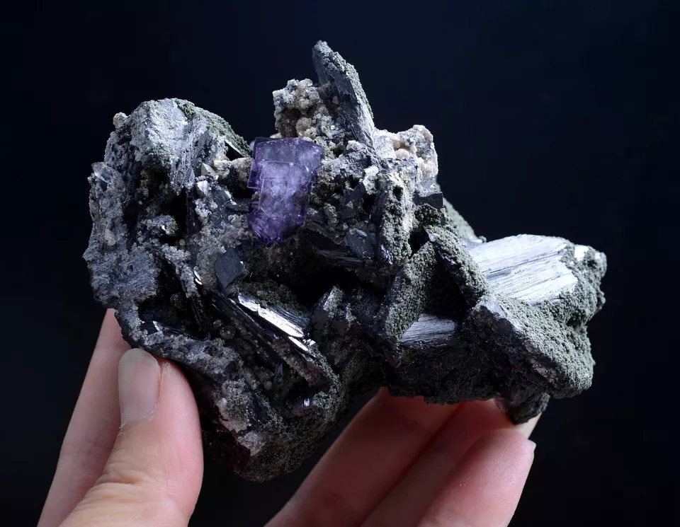 631.1g Natural Purple Fluorite & Wolframite Mineral Specimen/Yaogangxian China