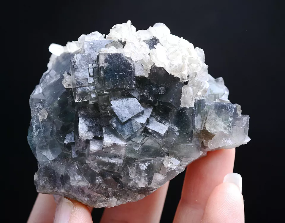 172g NATURAL Green Cubic FLUORITE & Pink Fluorescence Calcite Mineral Specimen