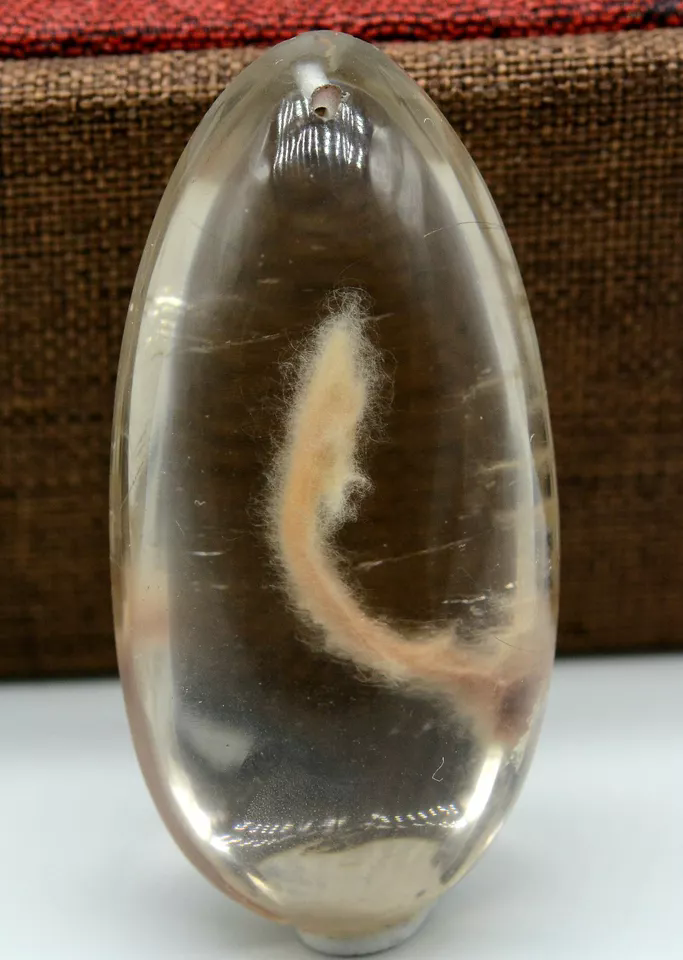 19.52g CLEAR NATURAL RED RABBIT HAIR QUARTZ CRYSTAL pENDANT HEALING JEWELRY