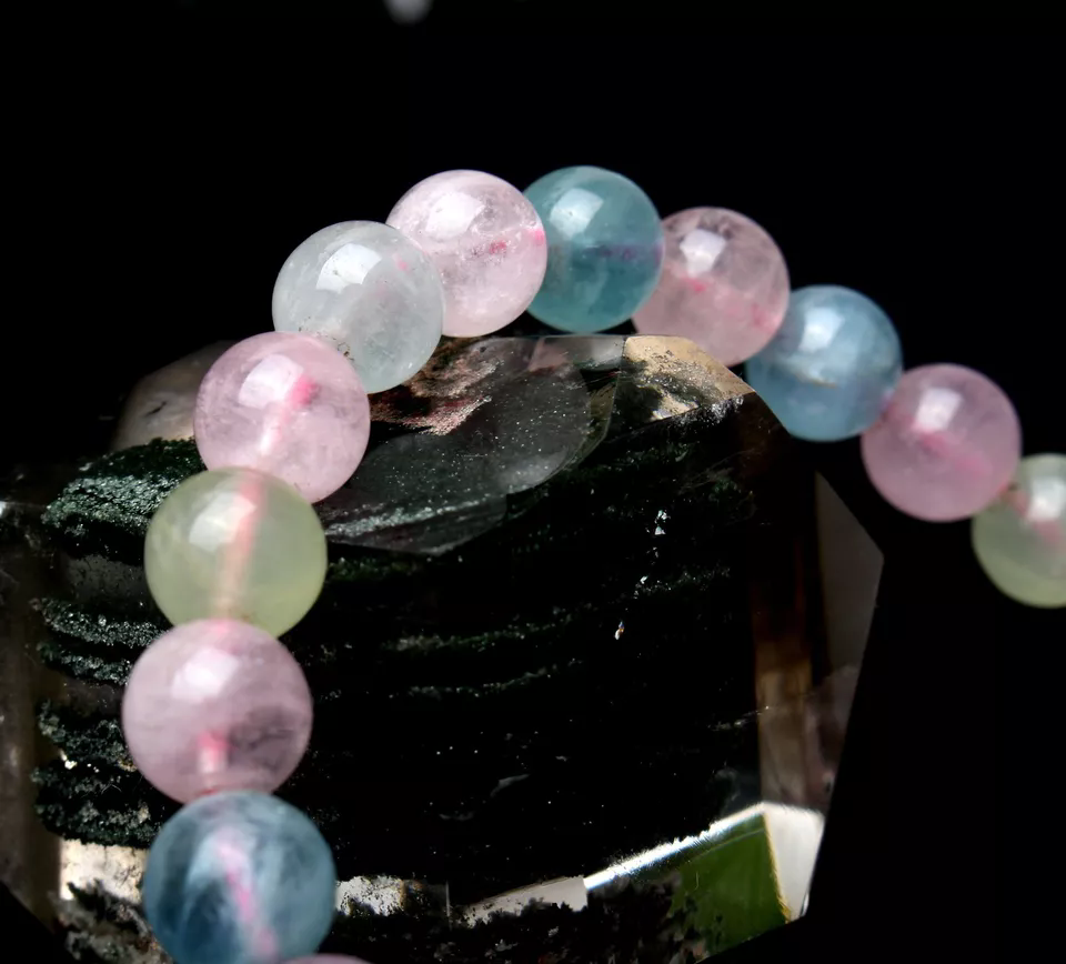 8.5mm Natural Healing Colorful Morganite Gemstone Clear Beads Lady Bracelet