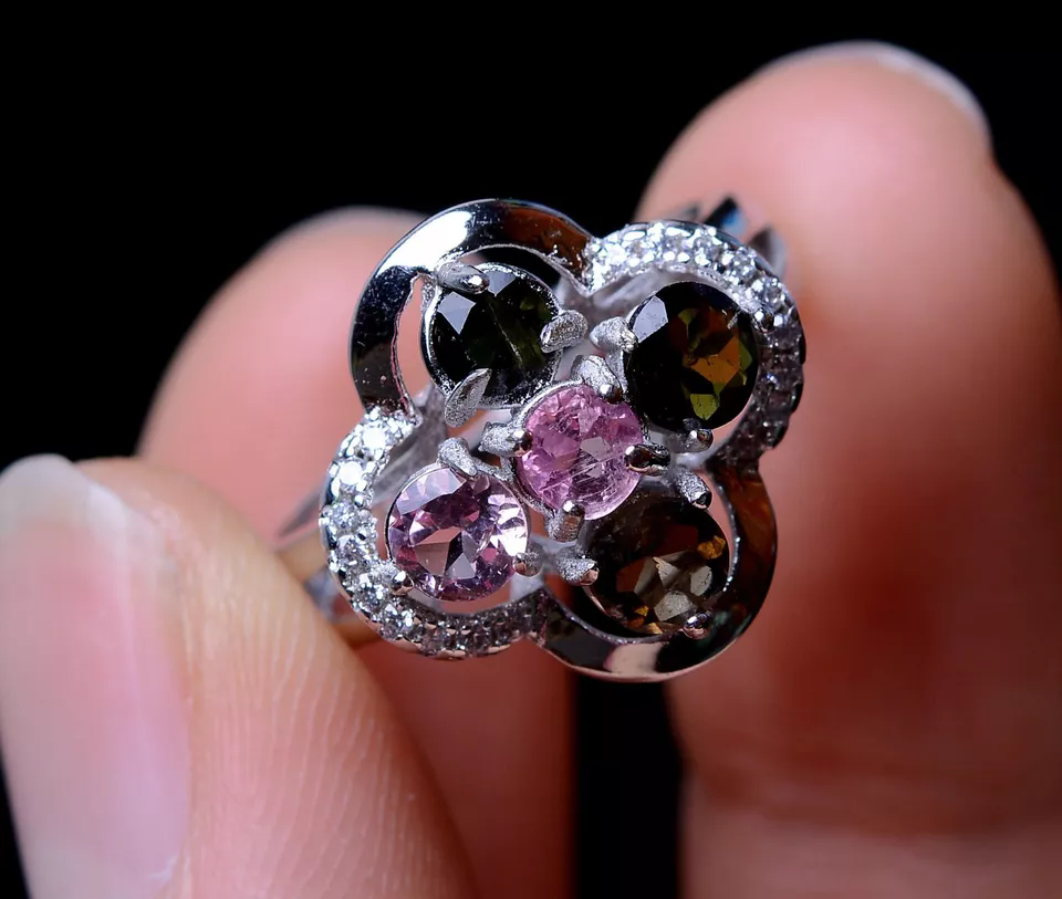 Natural Green Tourmaline Gemstone Transparent Bead Adjustable Ring 14.86ct