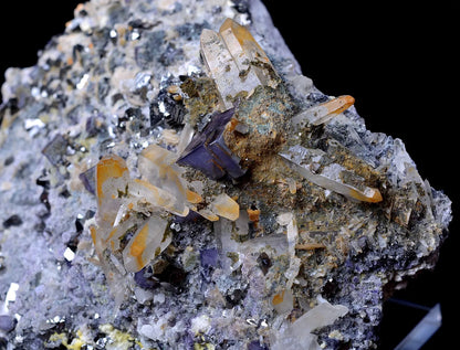 NEWLY DISCOVERED RARE PURPLE FLUORITE & CRYSTAL CHALCOPYRITE MINERAL  SPECIMEN