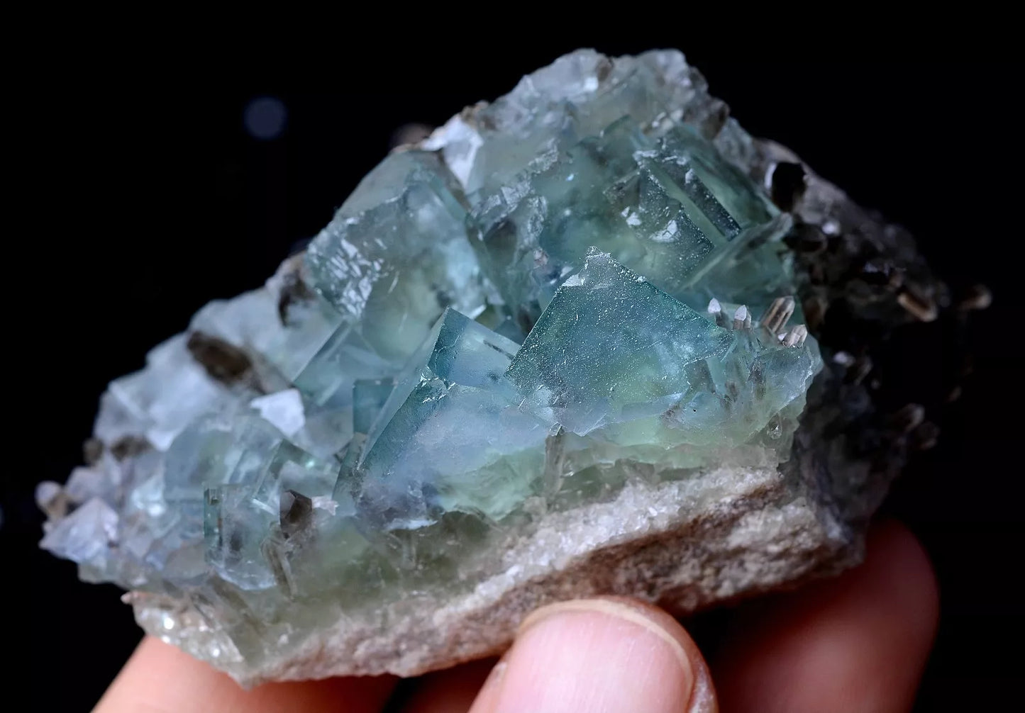 100g Rare Transparent Blue Fluorite & Smoky Quartz Symbiotic Mineral  Specimen