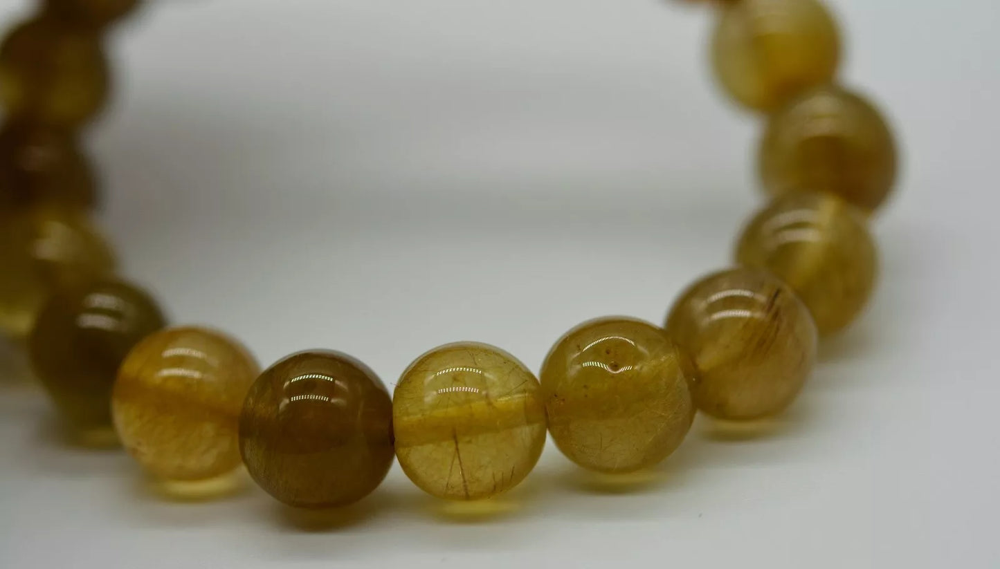 Natural Yellow Rabbit Gold Hair Rutilated Quartz Crystal Bracelet  26.74g