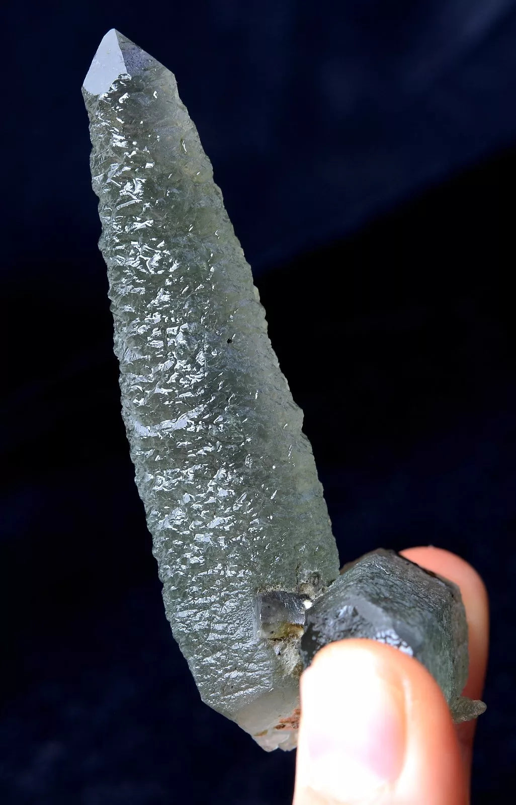 77.79gNATURAL Skeletal Elestial Green QUARTZ Crystal & CALCITE Mineral Specimen