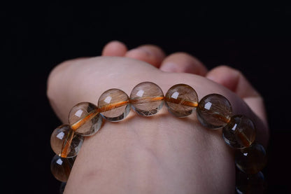 Natural Brazil Gold Hair Rutilated Quartz Beads Wealth Bracelet Men  35.67g