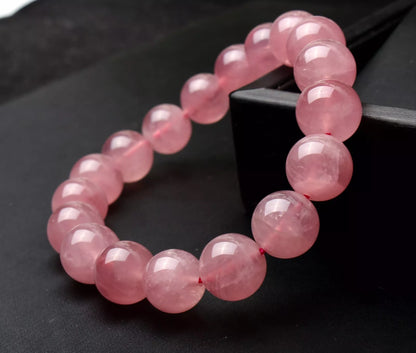 12 mm Natural Madagascar Rose Quartz Crystal Round Beads Madam Gift Bracelet