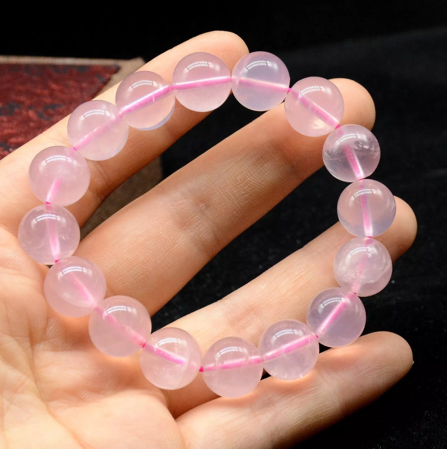 12mm Natural Madagascar Rose Quartz Crystal Round Beads Woman  Bracelet