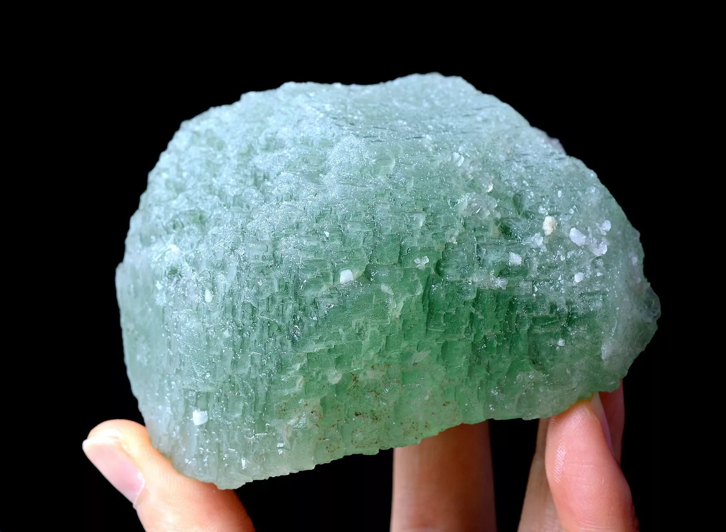 NATURAL RARE GREEN CUBE LADDER-LIKE FLUORITE CRYSTAL MINERAL SPECIMEN  593g