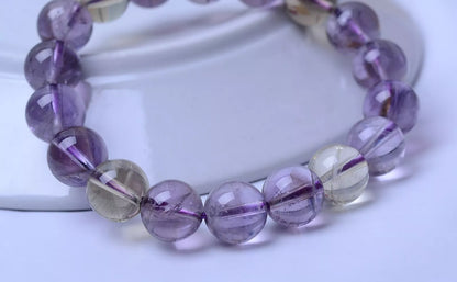 Genuine Natural Purple Amethyst Yellow Crystal Faceted Beads Bracelet 11mm