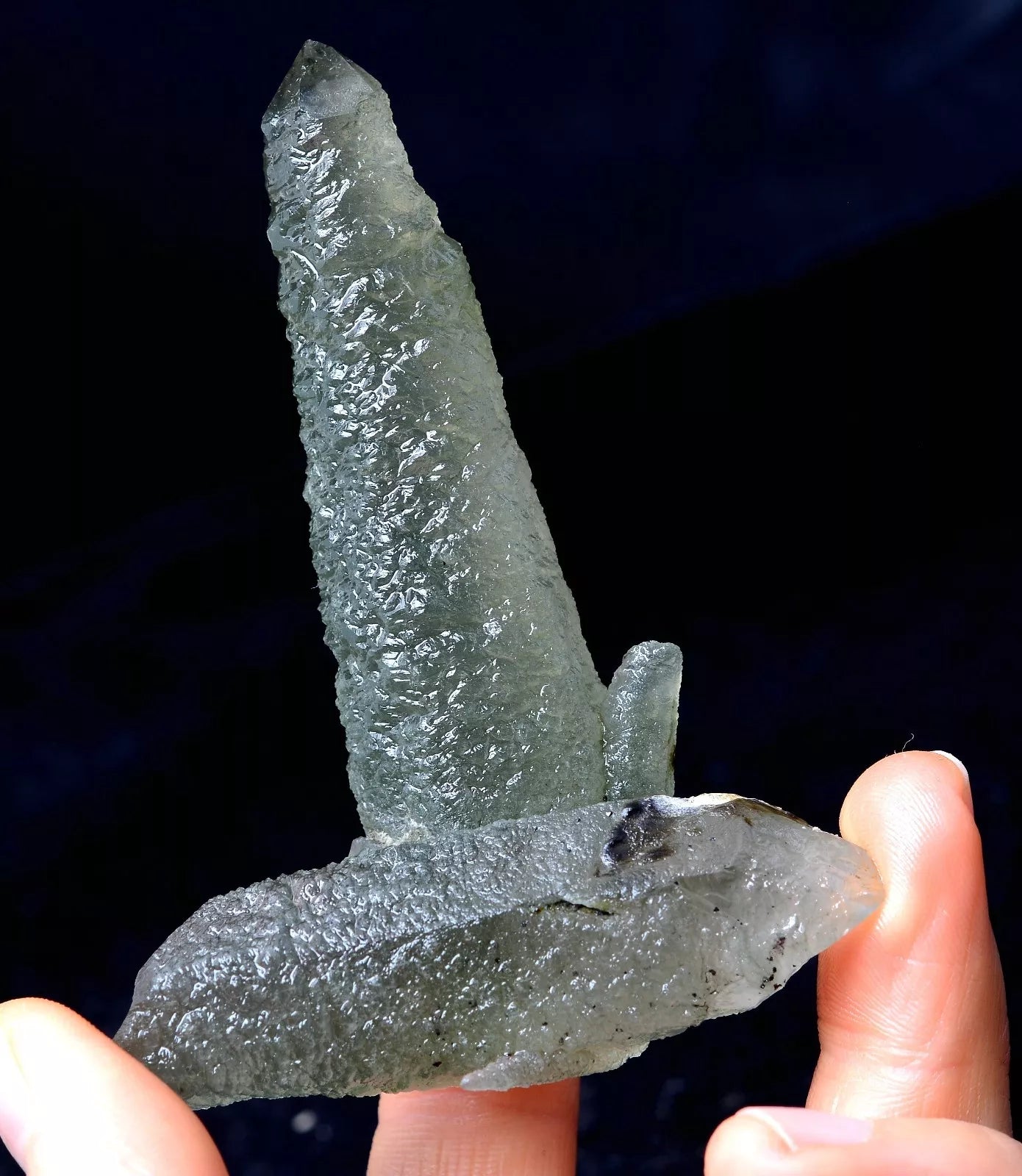 77.79gNATURAL Skeletal Elestial Green QUARTZ Crystal & CALCITE Mineral Specimen