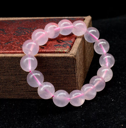 12mm Natural Madagascar Rose Quartz Crystal Round Beads Woman  Bracelet