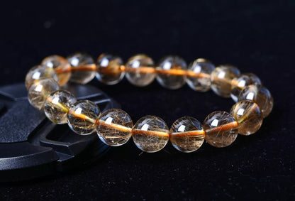 Natural Brazil Gold Hair Rutilated Quartz Beads Wealth Bracelet Men  35.67g