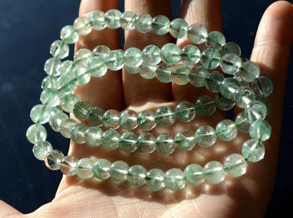 Cure Natural Green Phantom Crystal Ghost Round Beads Men And Women Bracelet