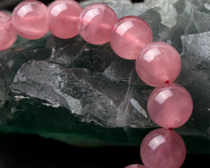 12.6 mm Natural Madagascar Rose Quartz Crystal Round Beads Woman Bracelet