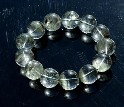 109.36g Natural Cure Green Phantom Crystal Ghost Round Beads Strong Bracelet