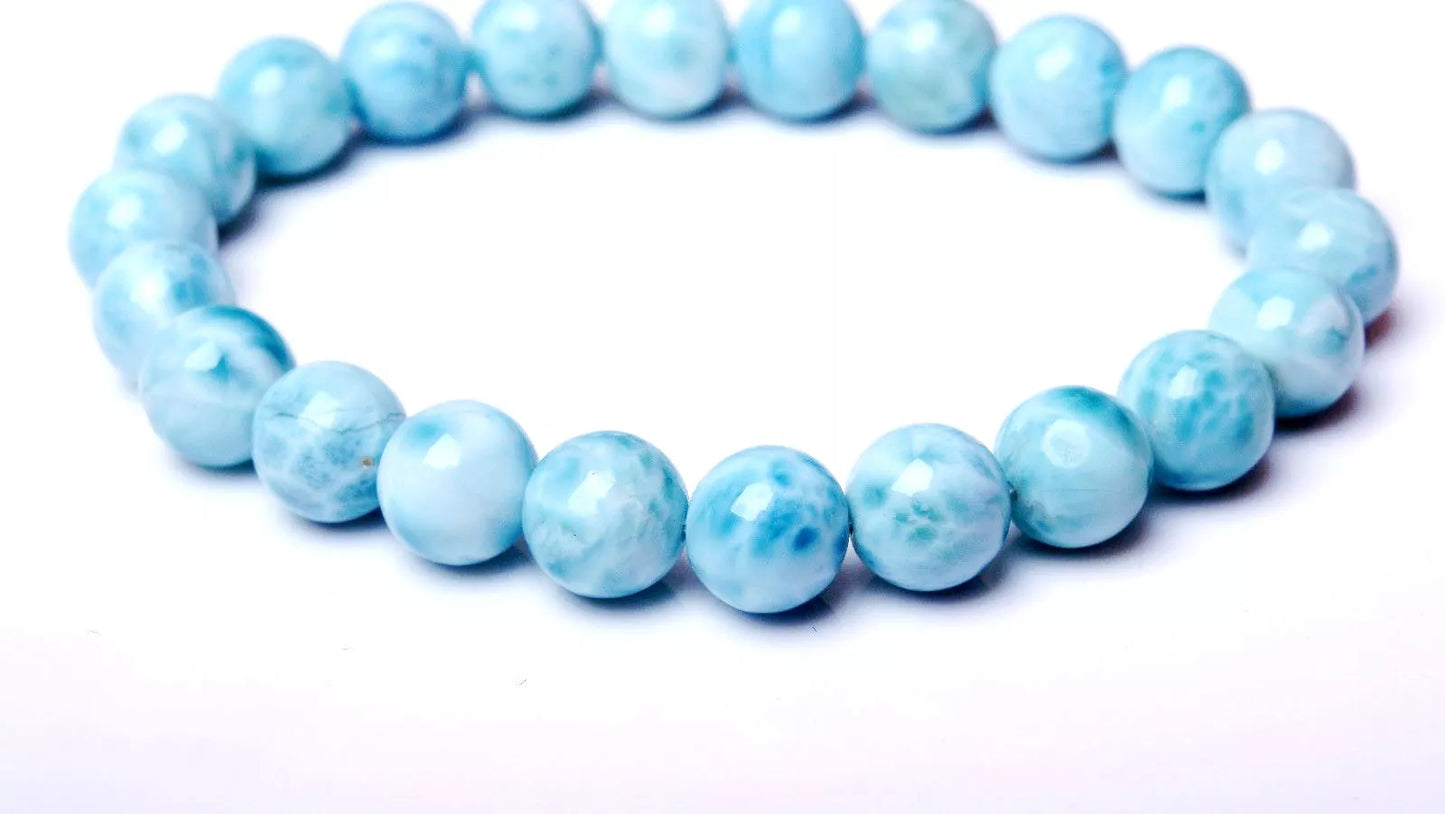 8.1mm BEAUTIFUL ATURAL BLUE LARIMAR GEM GRADE WATER PATTERN BEADS  BRACELET