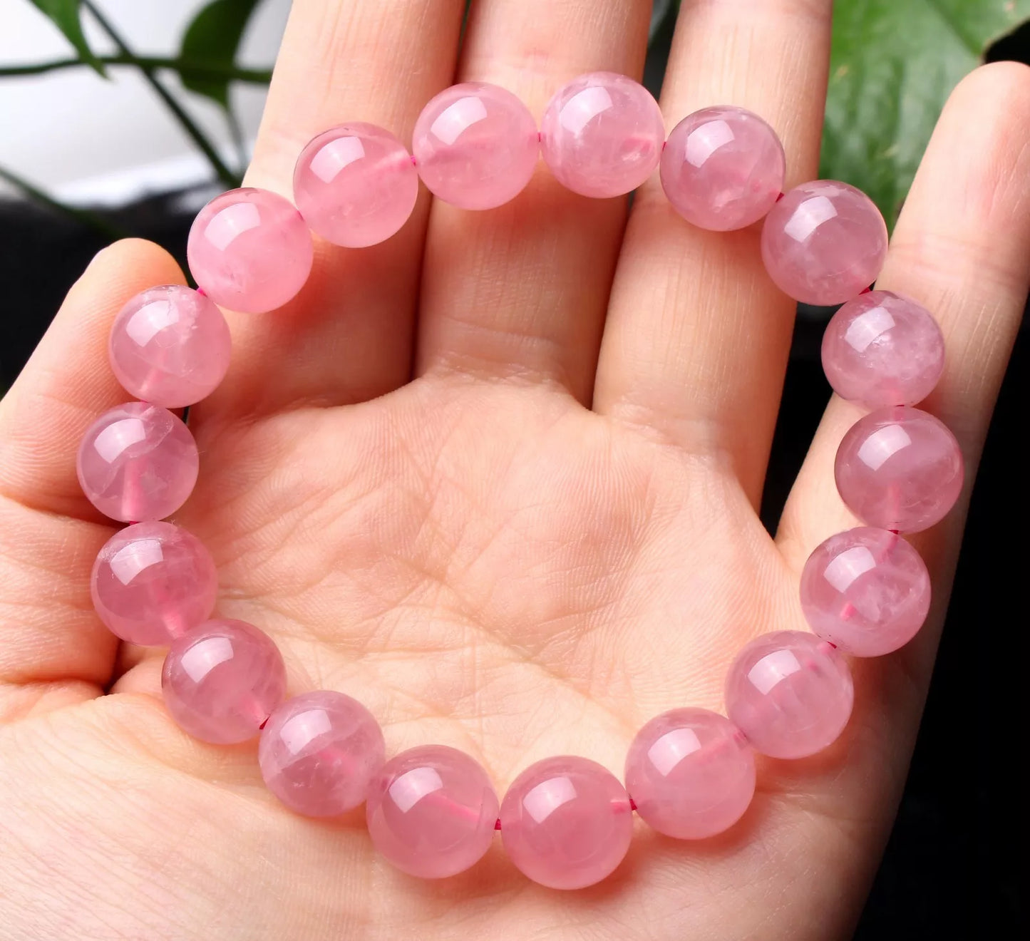 12 mm Natural Madagascar Rose Quartz Crystal Round Beads Madam Gift Bracelet