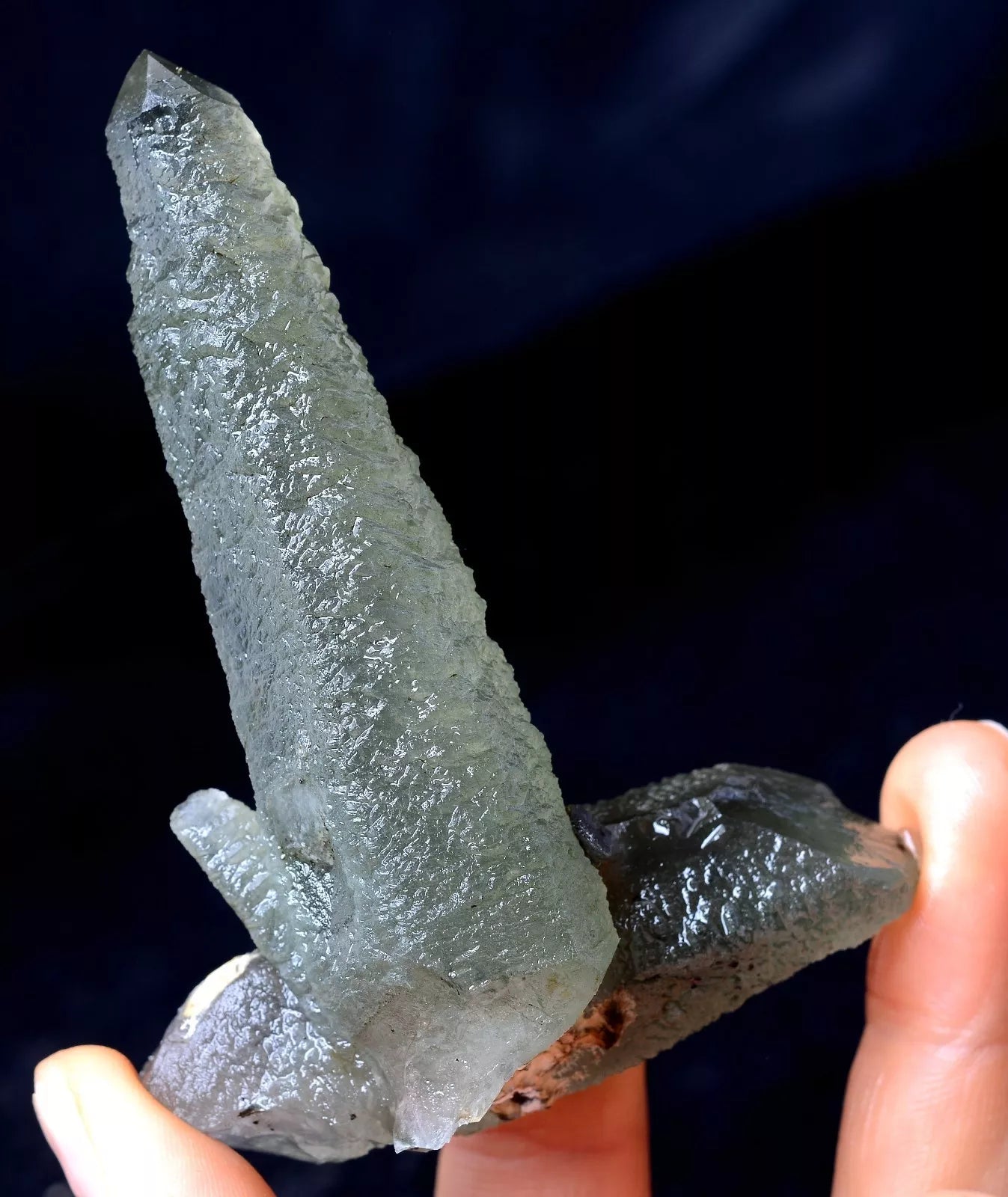 77.79gNATURAL Skeletal Elestial Green QUARTZ Crystal & CALCITE Mineral Specimen