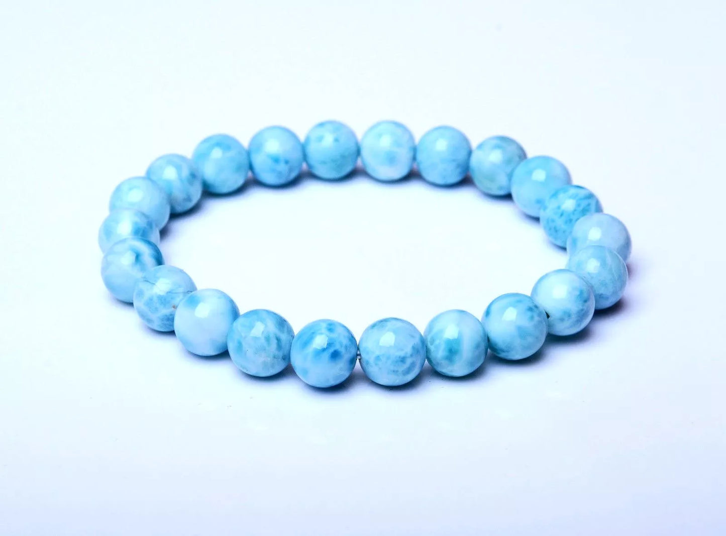 8.1mm BEAUTIFUL ATURAL BLUE LARIMAR GEM GRADE WATER PATTERN BEADS  BRACELET