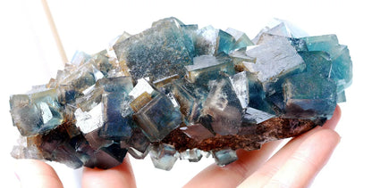 609gTransparent Blue-Green Cube Fluorite CRYSTAL CLUSTER Mineral Specimen/China