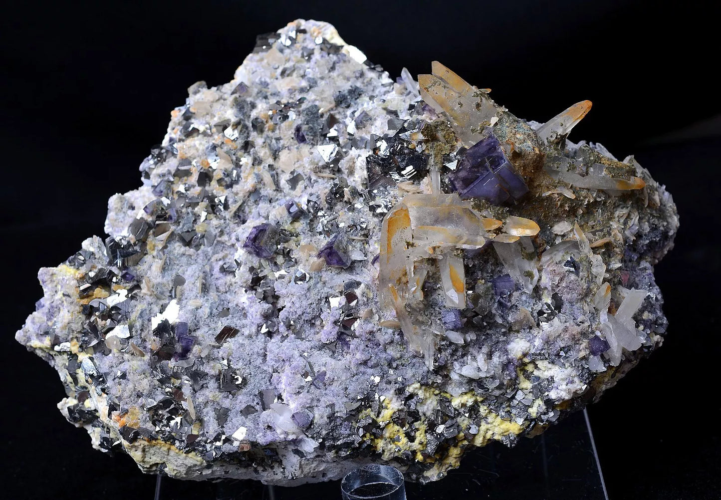 NEWLY DISCOVERED RARE PURPLE FLUORITE & CRYSTAL CHALCOPYRITE MINERAL  SPECIMEN