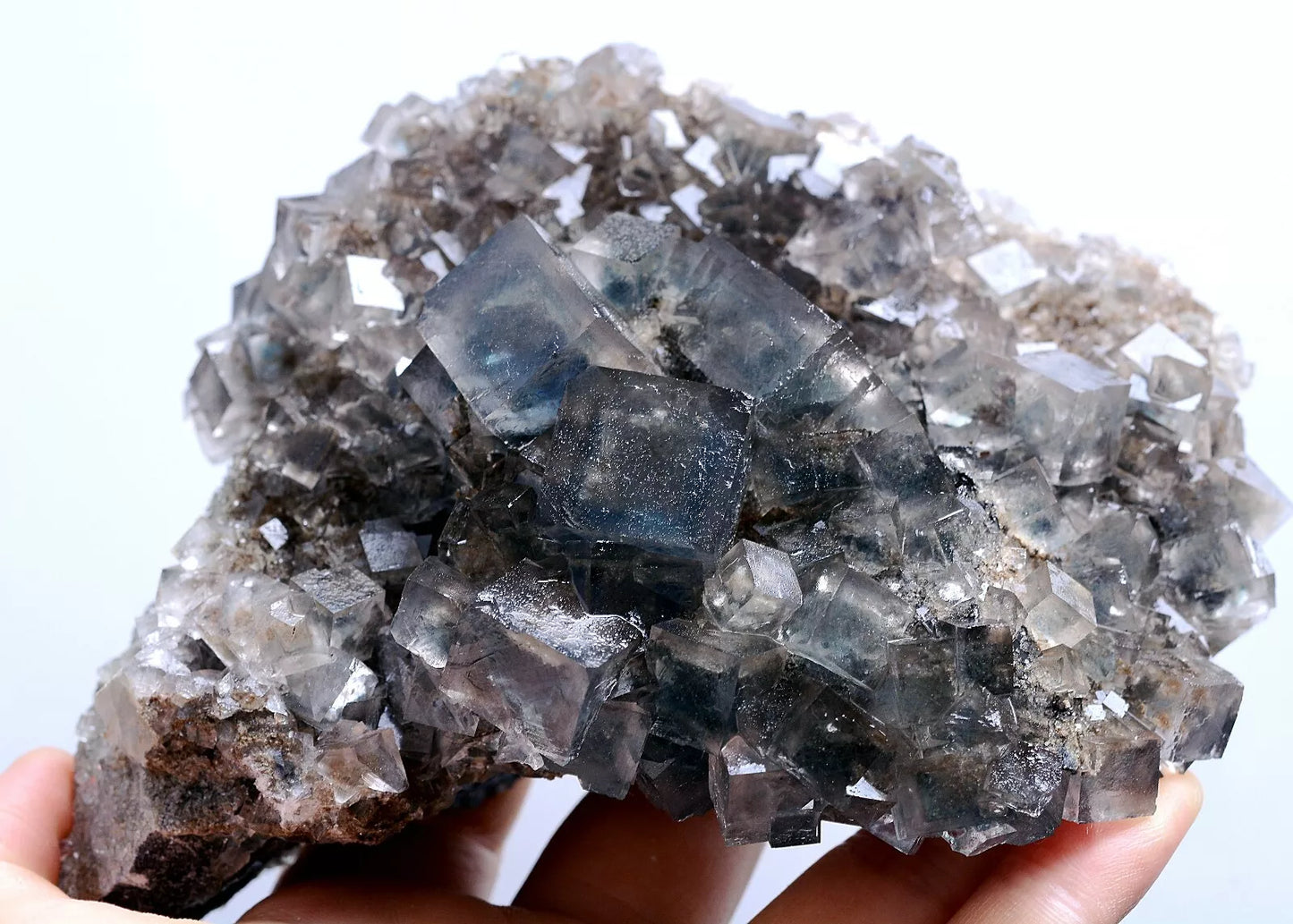 726gTransparent Blue-Green Cube Fluorite CRYSTAL CLUSTER Mineral Specimen/China